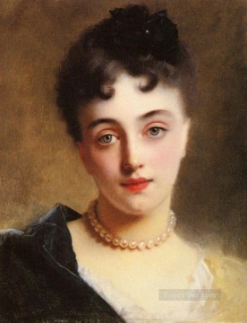 真珠をつけたエレガントな女性 女性の肖像画 ギュスターヴ・ジャン・ジャケ Oil Paintings